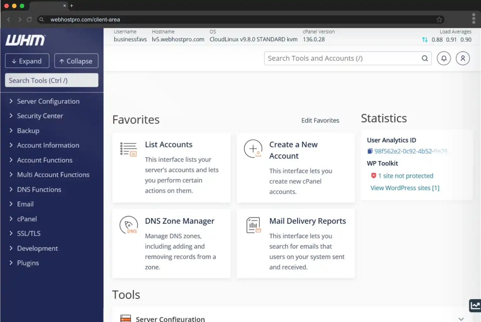 cPanel WHM reseller hosting dashboard