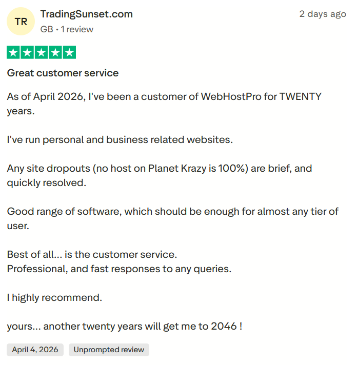 Trustpilot review from Trading Sunset