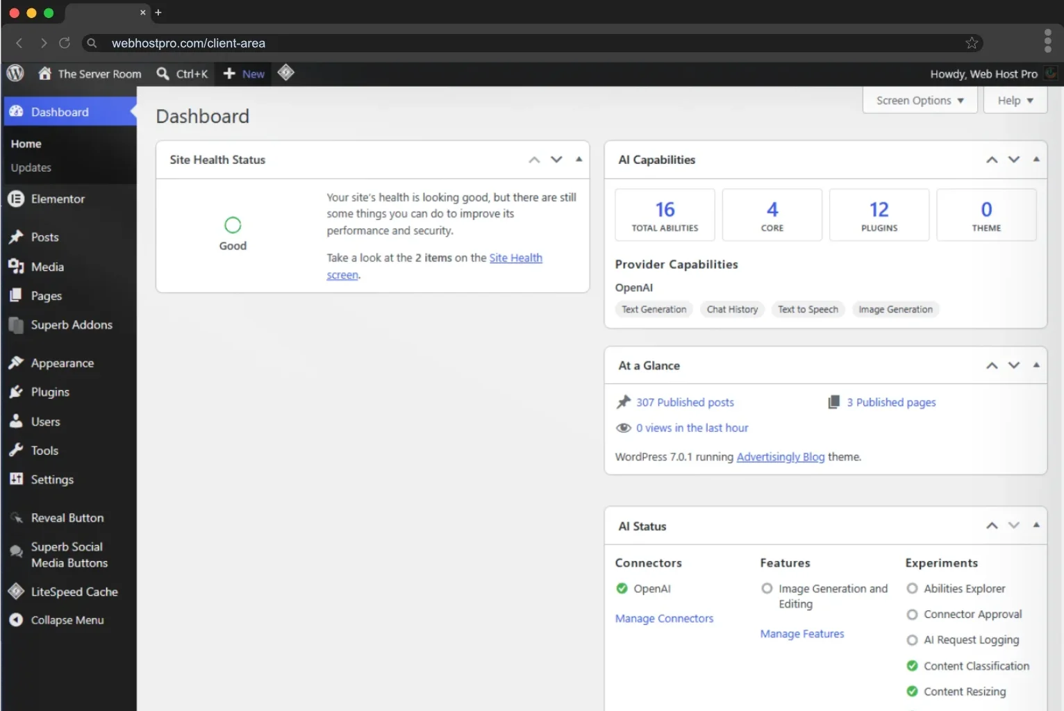 Managed WordPress support dashboard